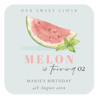 Cute Our Little Melon Blue Any Age Birthday Square Sticker