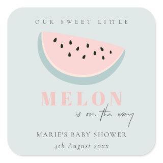 Cute Our Little Melon Pastel Aqua Blue Baby Shower Square Sticker