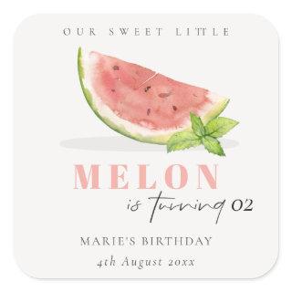 Cute Our Little Melon Red Green Any Age Birthday Square Sticker
