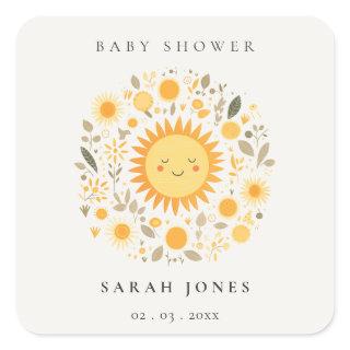 Cute Our Little Sunshine Boho Sun Baby Shower Square Sticker