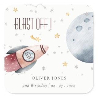 Cute Outer Space Starry Planets Any Age Birthday Square Sticker