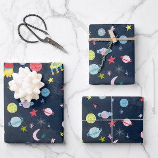 Cute Outer Space UFO Planets Moons Watercolor Gift  Sheets