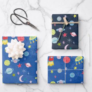 Cute Outer Space UFO Planets Moons Watercolor Gift  Sheets