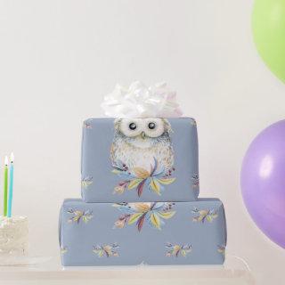 Cute Owl beige and blue gray background