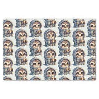 Cute Owl Holding a Coffee Pattern Tissue Paper