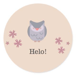 Cute owl saying hello! classic round sticker