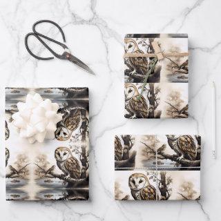 Cute owls sitting on a tree branch  sheets