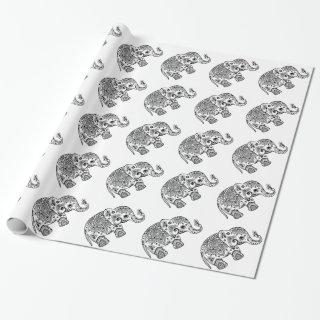 Cute Paisley Elephant In White And Black