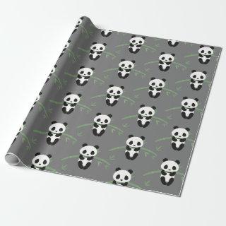 Cute Panda Bear Bamboo Pattern Gray