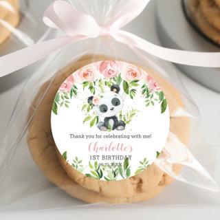 Cute Panda Pink Floral Bamboo Baby Shower Birthday Classic Round Sticker