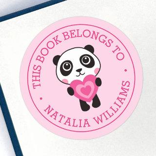 Cute panda this book belongs to kids school name classic round sticker