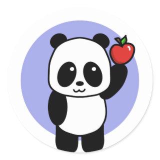 Cute Panda with a Bright Red Apple Classic Round Sticker