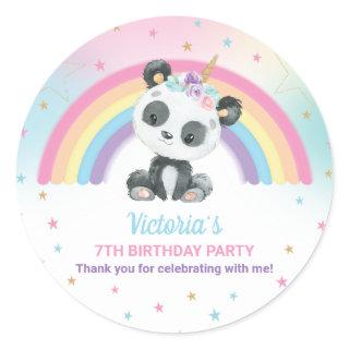 Cute Pandacorn Panda Birthday Party Rainbow Favor  Classic Round Sticker