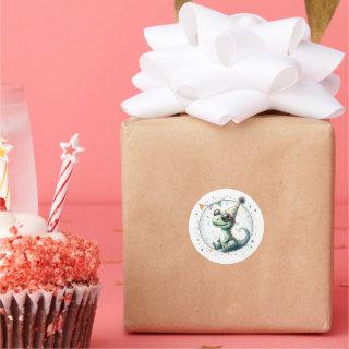 Cute Party Hat Dinosaur Birthday Favor Gift Classic Round Sticker