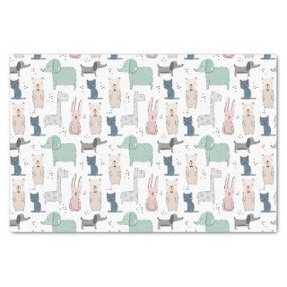Cute Pastel Baby Animal Pattern Tissue Paper