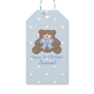 Cute Pastel Blue Ribbon Teddy Bear Boy Birthday Gift Tags