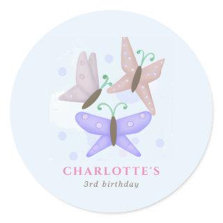 Cute Pastel Butterflies Birthday Party Favor Classic Round Sticker