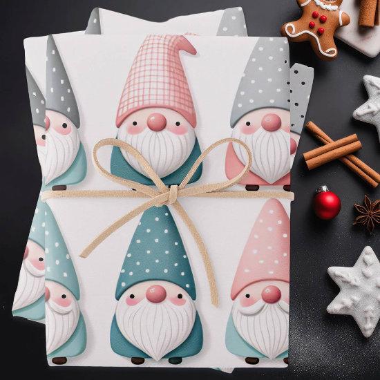 Cute Pastel Christmas Gnomes, Pink Blue Grey  Sheets
