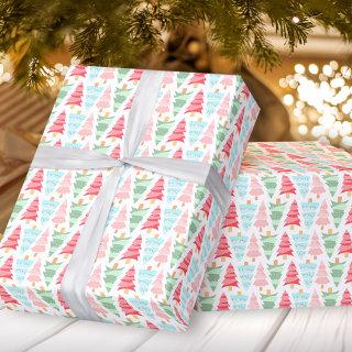 Cute Pastel Pink Colorful Christmas Tree Pattern