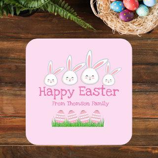 Cute Pastel Pink Green Easter Bunny Egg Square Sticker