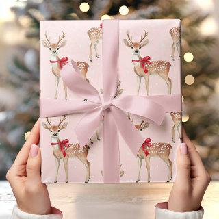 Cute Pastel Pink with Deer and Red Bow