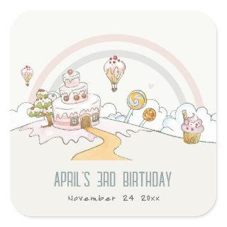 Cute Pastel Sweet Time Candy Land Kids Birthday Square Sticker