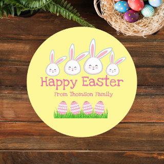 Cute Pastel Yellow Pink Easter Bunny Egg Classic Round Sticker