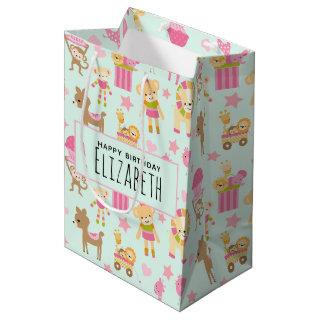 Cute Pattern with Happy Animals & Toys Birthday Medium Gift Bag
