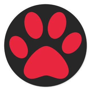 Cute Paw Print Pet Cat Dog Simple Red Black Classic Round Sticker