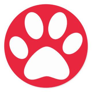 Cute Paw Print Pet Cat Dog Simple White Red Classic Round Sticker