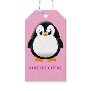 Cute Penguin Cartoon Custom Pink Gift Tags