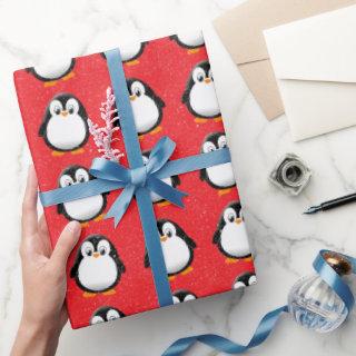 Cute Penguin Cartoon Custom Winter Red