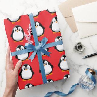 Cute Penguin Cartoon Custom Winter Red