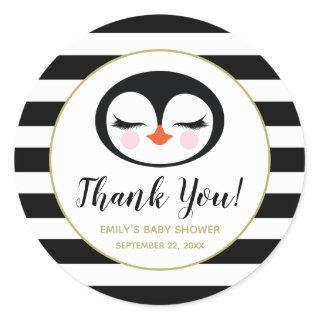 Cute Penguin Face Baby Shower Thank You Classic Round Sticker