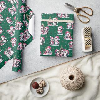 Cute Penguin Pattern Dark Green and Pink Christmas