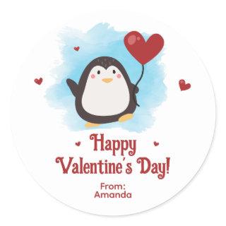 Cute Penguin Personalized Valentine's Day Classic Round Sticker
