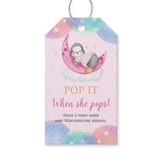 Cute Penguin Pink Baby Shower Pop It When She Pops Gift Tags