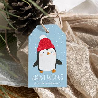 Cute Penguin Warm Wishes Holiday Gift Tags