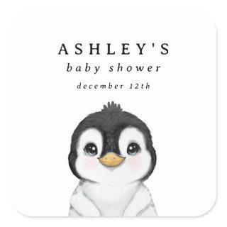 Cute Penguin Winter Baby Shower Square Sticker