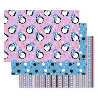 Cute Penguin with Hat and Scarf Stripes Polka-Dots  Sheets
