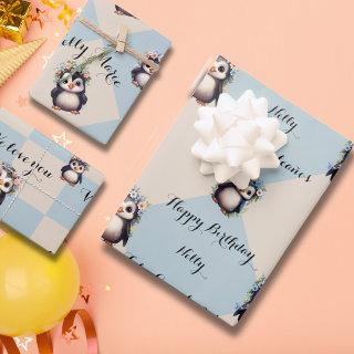 Cute Penguins for Girl Bilingual Happy Birthday   Sheets