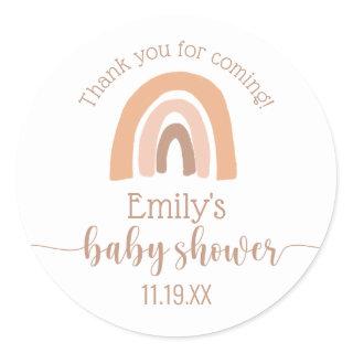 Cute Personalized Boho Rainbow Baby Shower Classic Round Sticker