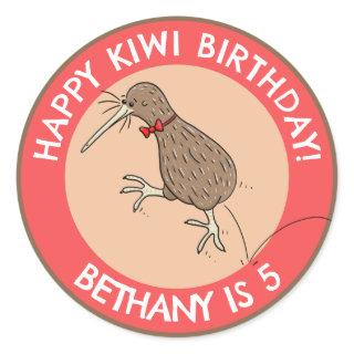 Cute personalized kiwi bird birthday cartoon classic round sticker