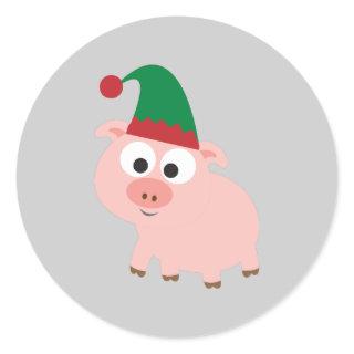 Cute Pig Christmas Elf Classic Round Sticker