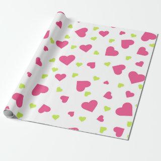 Cute Pink and Green Tumbling Hearts Pattern