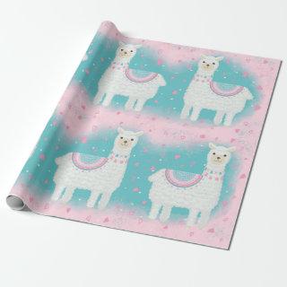 Cute pink and mint llama pattern