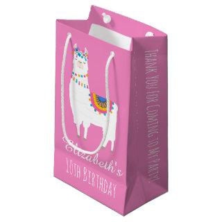Cute Pink and White Llama Personalized Small Gift Bag