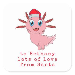Cute Pink Axolotl Child Name Love Santa Christmas  Square Sticker