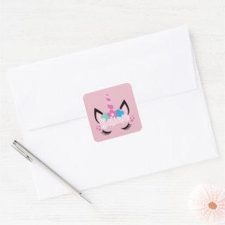 Cute Pink Believe in Unicorns Magical Floral    Square Sticker