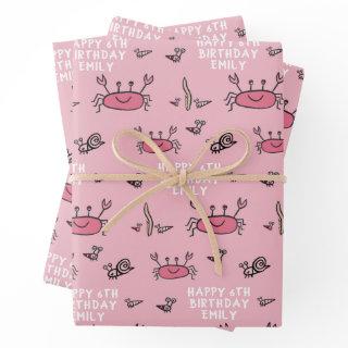 Cute Pink Crab Sea Animals Girl Happy Birthday   Sheets